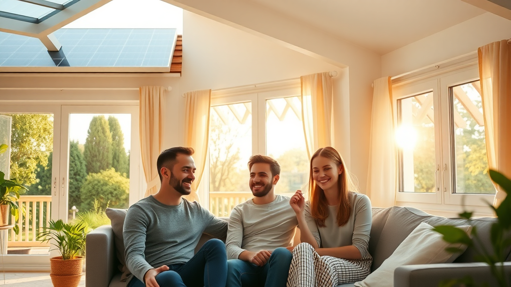 Family enjoys savings at sunlit home with solar panels and flexible financing options