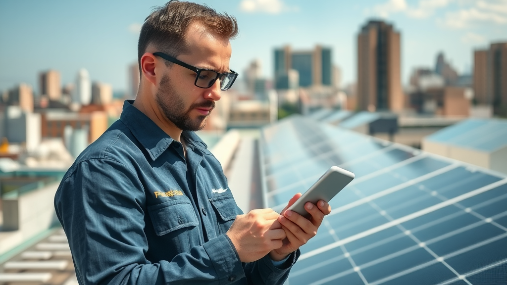 Experienced technician checks solar panels, highlighting maintenance responsibilities in solar lease vs buy quotes