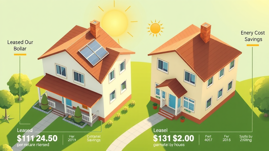 Illustration of energy cost savings over time comparing solar lease and solar buy quotes for homeowners