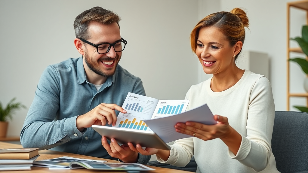 Homeowner with financial advisor discussing solar financing options using a tablet, focusing on financing options in solar panel quote, evaluating solar panel quotes checklist