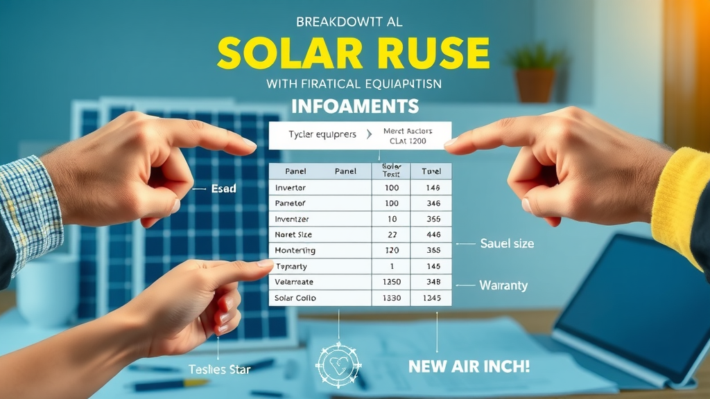 solar quotes price differences explained, infographic breakdown of typical solar quote, labeled solar panels, inverter, mounting hardware and warranty documents
