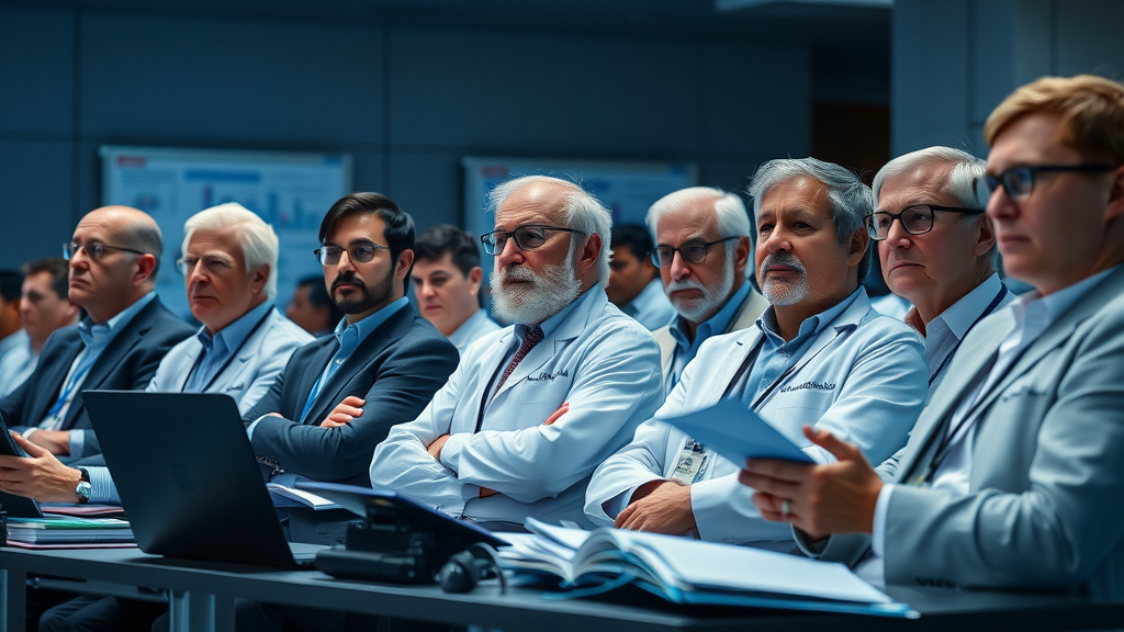 Panel of international scientists and engineers discussing perovskite solar cell degradation in a modern conference setting